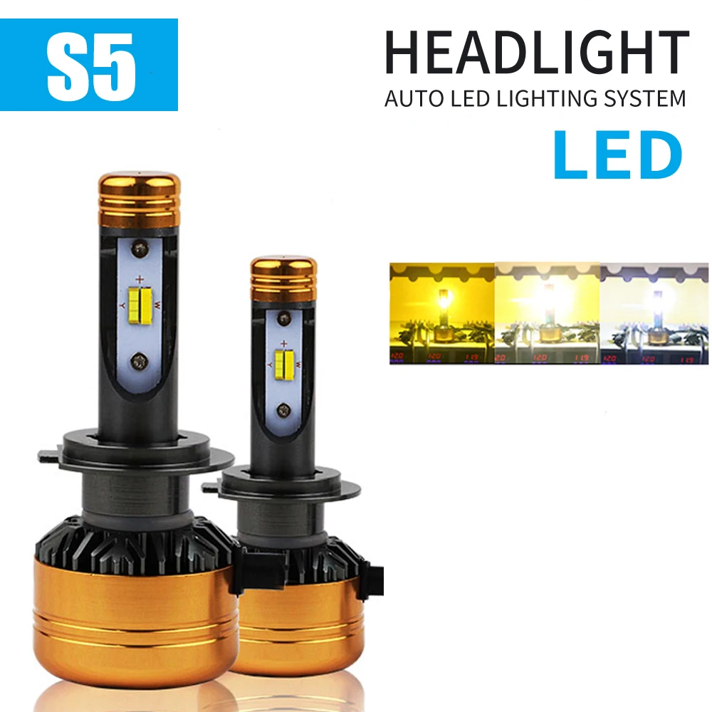 

1 Set H4 Z5 Car three color LED Headlight H1 H7 H8 H9 H11 9005 9006 HB3/4 9012 50W 5800LM FLIP Chip Turbo Fan Front Lamps Bulbs