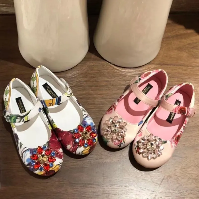 

Girls Princess Shoes 2019 New Summer Fashion Kids Pink&Blue Flower Princess Flat Girl Shoes EU 26-35