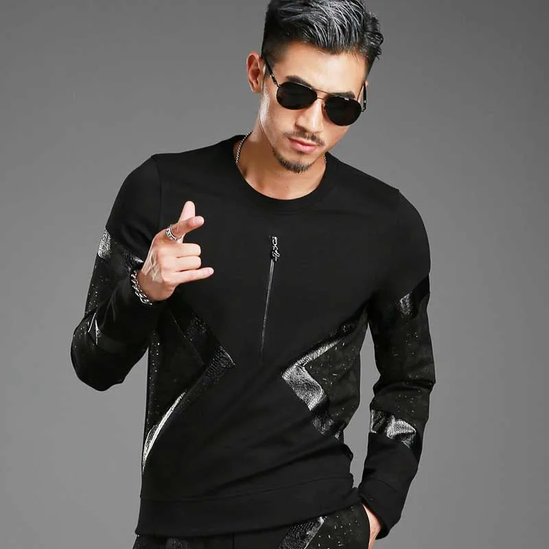 Spring Autumn PU Patchwork Hoodies 2PCS Sets with Joggers Pants Tracksuit Men Casual Slim Sweatshirt Pullover Trousers Suits Spring Autumn PU Patchwork Hoodies 2PCS Sets with Joggers Pants Tracksuit Men Casual Slim Sweatshirt Pullover Trousers Suits