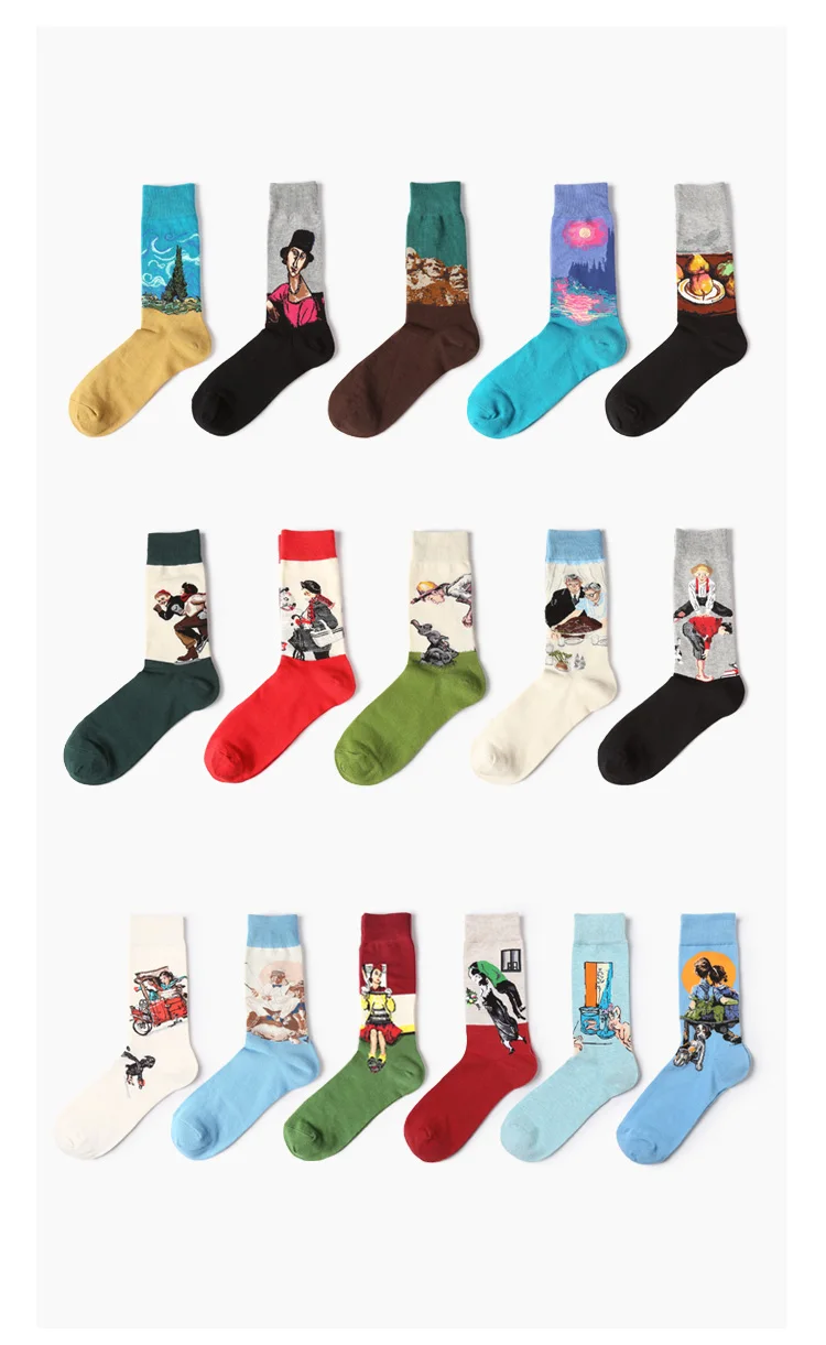 Новинка, знаменитые носки с рисунками маслом, женские, мужские, в стиле хип-хоп, с граффити, Ван Гог, Мона Лиза, длинные носки, Харадзюку, хлопковые носки с Иисусом