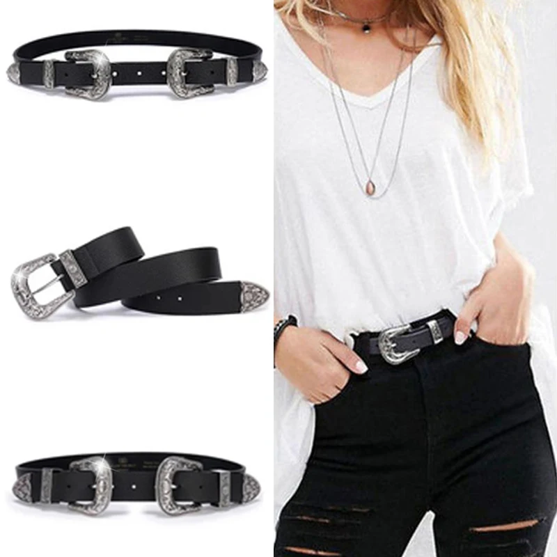 

TOYOOSKY Hup Women Black Leather Western Cowgirl Waist Belt Metal Buckle Waistband New Hot Belts for Women Luxury Designer Brand