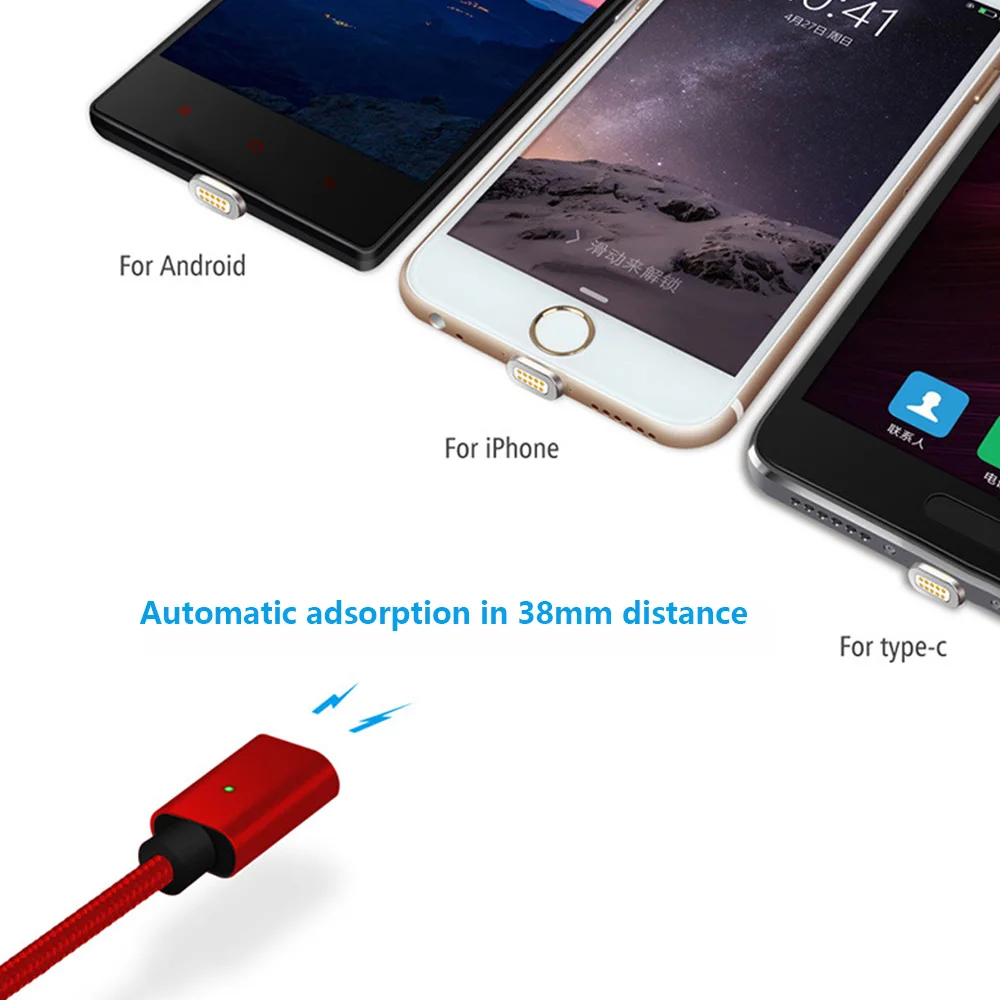 Магнитные зарядные устройства для samsung Galaxy S9 LG Xiomi huawei Usb кабель для освещения IPhone 7 8 Micro type C Быстрая зарядка 90 градусов