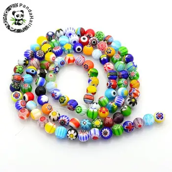 

4/6/8/10mm Handmade Millefiori Glass Lampwork Jewelry Making DIY Bijoux Round Bead Strands, Mixed Color F70