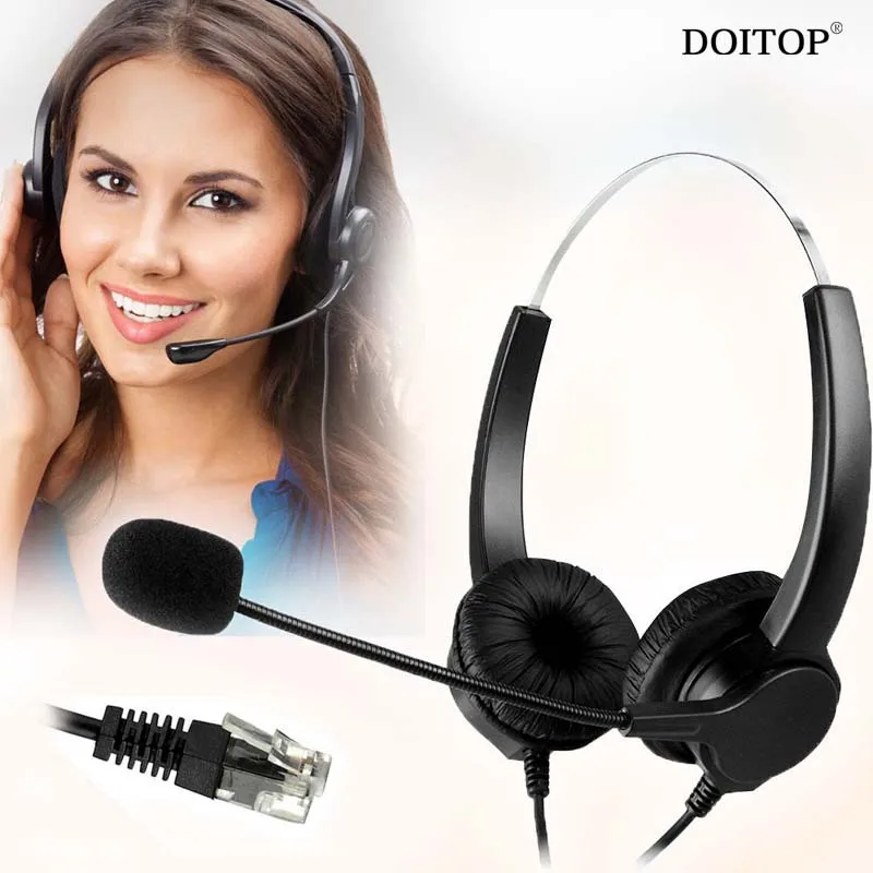 

DOITOP 4-Pin RJ9 Crystal Head Hands-free Call Center Noise Cancelling Binaural Headset Headphone With Mic for Desk Telephone O5