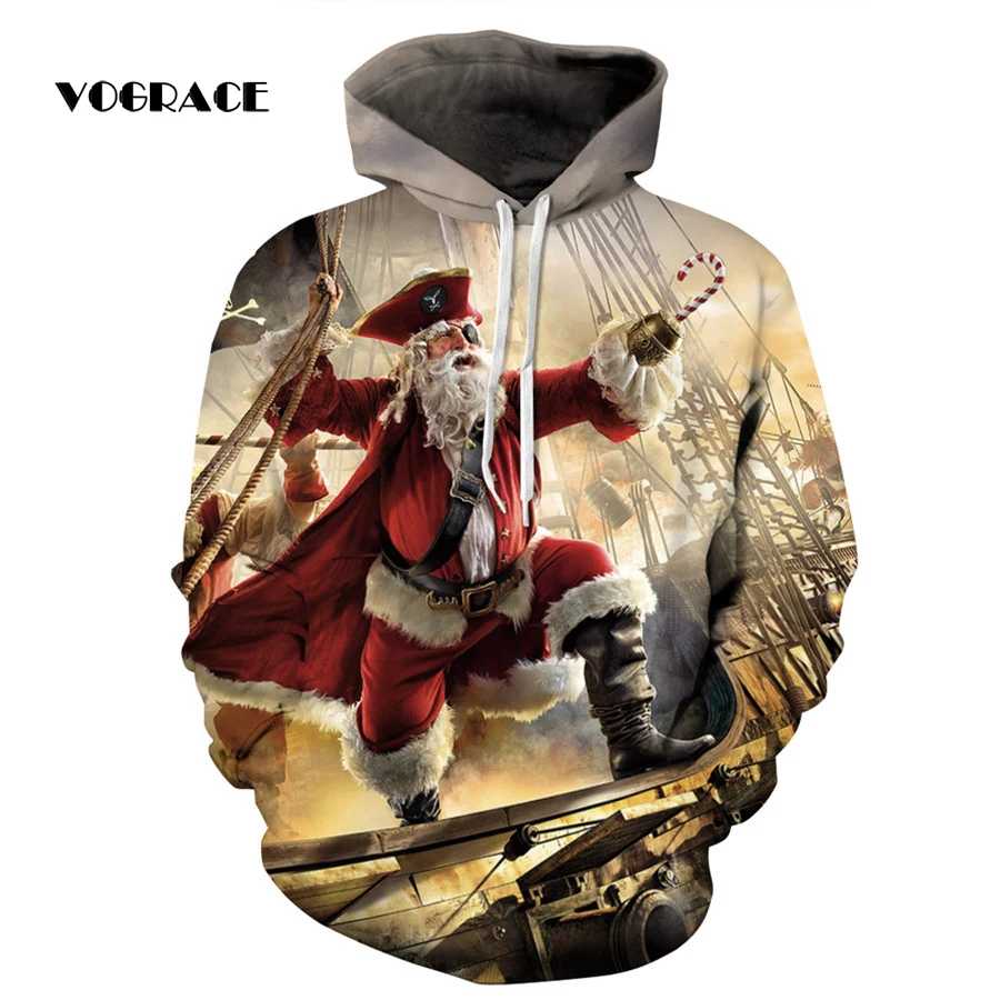 

VOGRACE Santa Claus Man / Woman's 3d Sweatshirt Print Pirates of the Caribbean Christmas Sail Brown Autumn Winter Hoodie Shawl