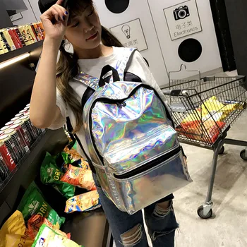 

1 Pcs Laser Backbag Women Shoulder Bag Preppy Style Holographic Backpack School Bags for Teenage Girls Travel Bags Mochila Pink