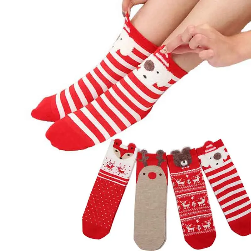 4 шт./лот, женские носки, милые Рождественские Носки с рисунком, Осень-зима, удобные, хлопковые, теплые, рождественский подарок, calcetines meias E29