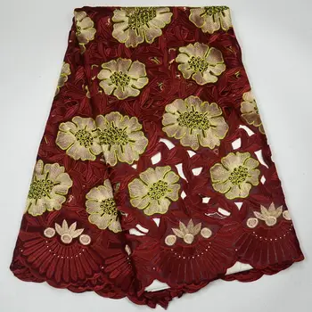 

Nigerian cotton Lace Fabrics for wedding dress 2018 African swiss voile lace Wine Red 100% Swiss cotton with rhinestones KYY02