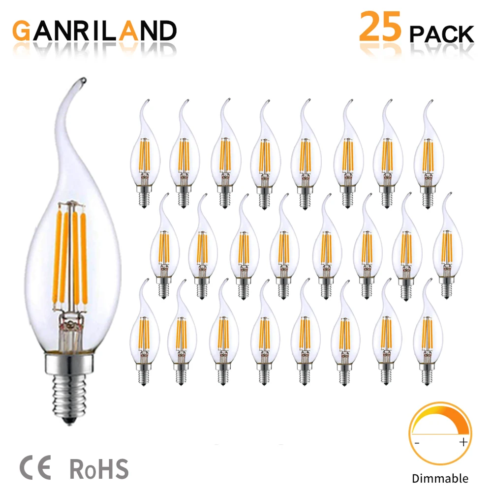 

GANRILAND LED E14 220V Lamp 3.5W C35T LED Dimmable Filament Candle Bulbs Candelabra Flame Bent Tip 35W Incandescent Equivalent