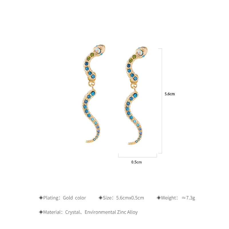 KISS ME Chic Blue Crystal Snake Dangle Earrings 2018 Latest Party Drop Earrings for Women Fashion Jewelry