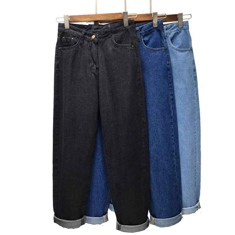 Women Casual Jeans High Waist Ankle Length Jeans Vintage Dark blue / Light blue / Black Mom Jeans 0124-69
