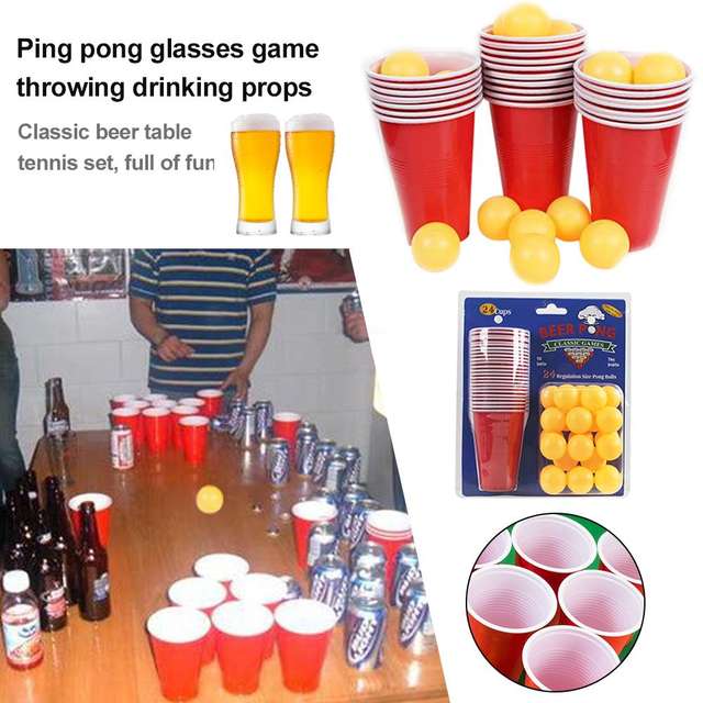 1 Set Entertainment Fun Party Ping Pong Game Party Game Throwing Drinking Props Beer Pong Set 24 Red Cups&yellow Ping Pong Balls