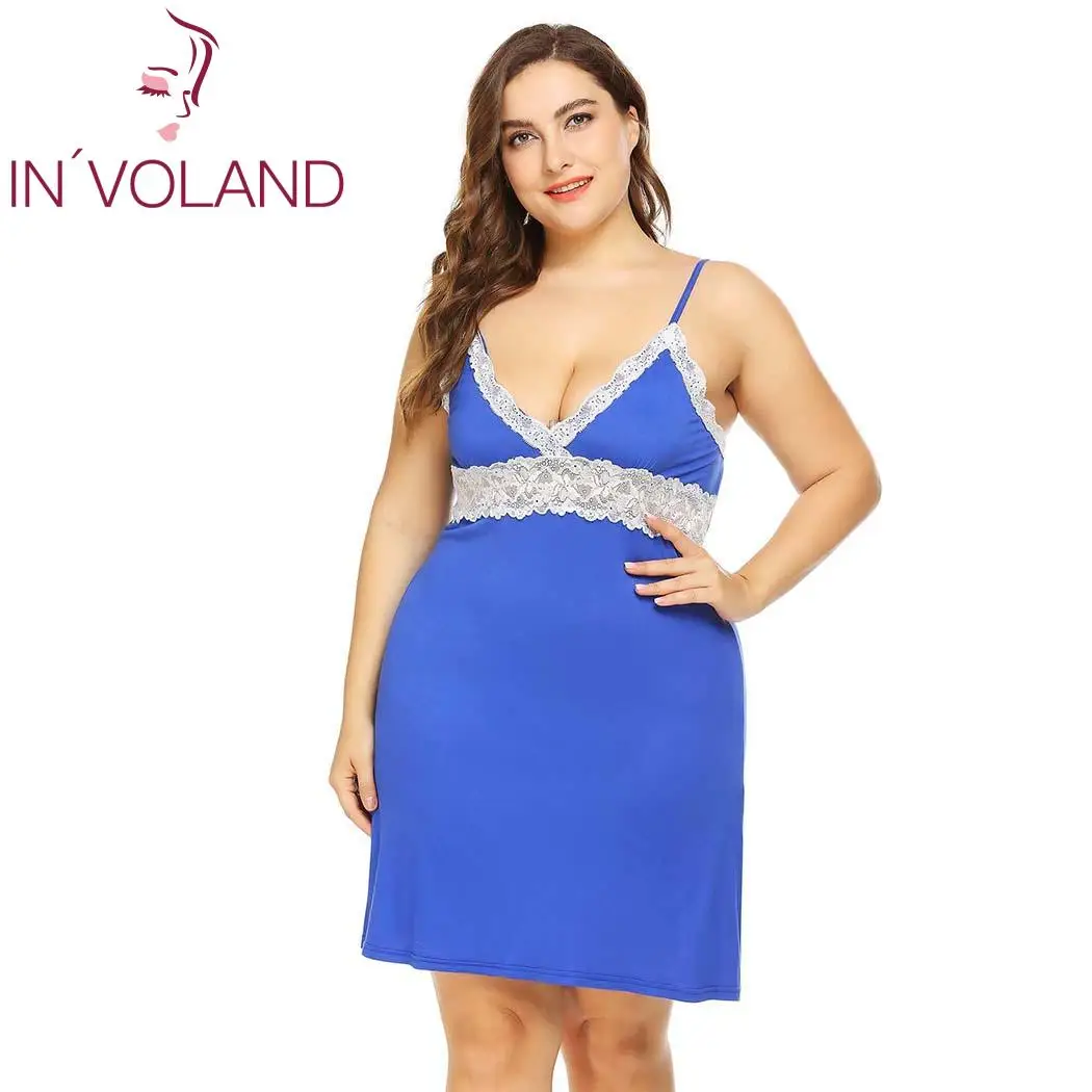 

IN'VOLAND Women Sleepwear Dress Plus Size XL-5XL Sleeveless Sexy V-Neck Lounge Nightgowns Sleepshirts Cami Dresses Vestidos