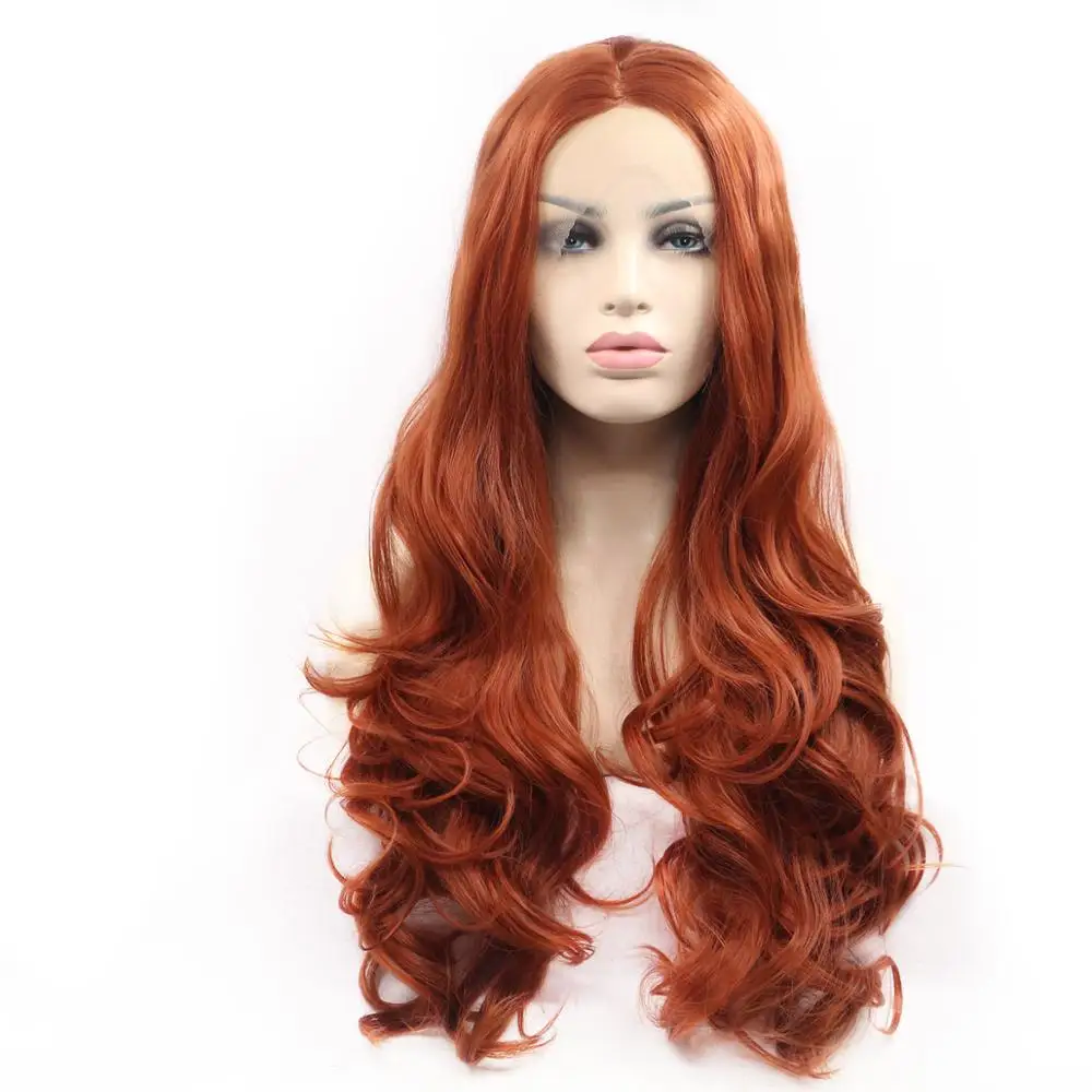 

Lace Front Synthetic Wigs Long Orange Wig Wavy High Temperature Fiber Middle Part 28 Inch 150% Heavy Density Venvee