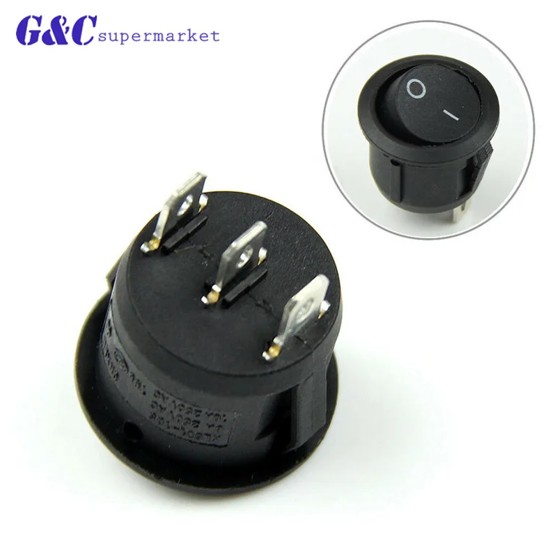 5Pcs Small Round Boat Rocker Switch Snap-in Black Mini Round Black 3 Pin ON-OFF 6A/250V 10A/125VAC