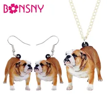 Bonsny акриловые комплекты ювелирных изделий английская собака породы Бульдог ожерелье серьги Мода кулон для женщин девушек влюбленных подарок украшение NE+ EA