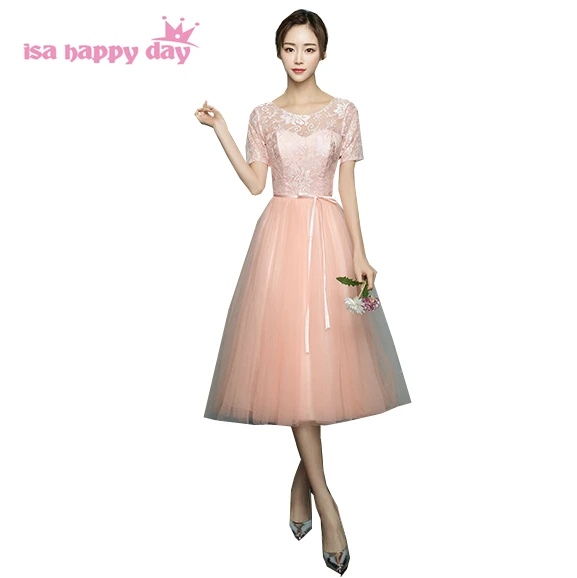 

girls elegant peach colored lace top tulle bridesmaid dresses shoulder ladies ball gown dress gown for teens a wedding H4111