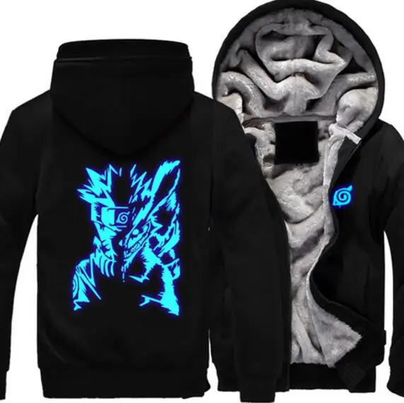 

2019 winter Anime NARUTO Akatsuki Cosplay Luminous Jacke Thicken Hoodie Coat Plus velvet Sweatshirts Costume Dropshipping 6XL