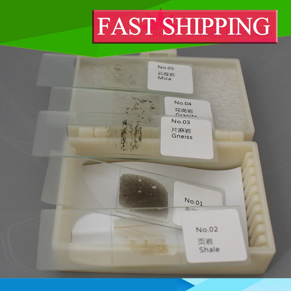 

Geology study 5 pieces set Mineral rock thin section preapred slides