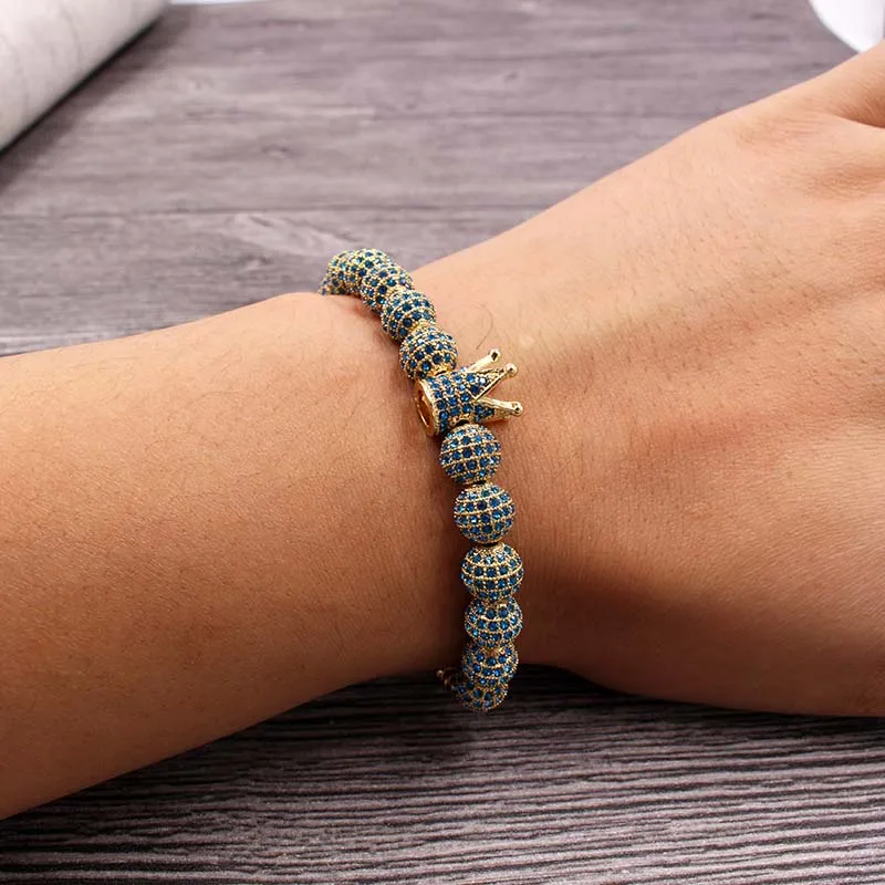 Wholesale fashion men bracelet jewelry Braiding Macrame CZ copper beads Crown Bracelets for women pulseira masculina bileklik