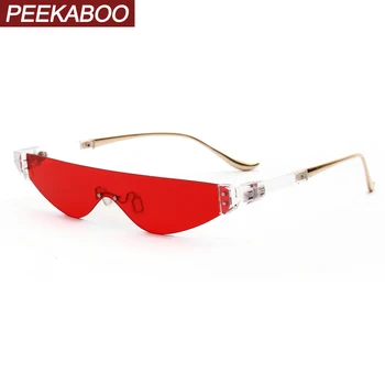 

Peekaboo yellow triangle sunglasses red woman one piece lens retro transparent sun glasses women cat eye 2019 summer half metal