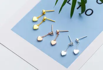 

1pair 100% Real. 925 Sterling Silver Fine Jewelry Polished Heart Love & Stone Dangle Earrings Long gtle1773