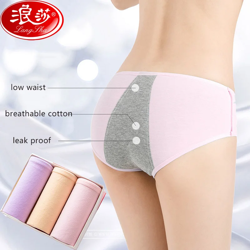 

3Pcs/lot Period Panties Women Physiological Briefs Leak Proof Menstrual Widen Underwear Low Waist Ladies Healthy Cotton Panties