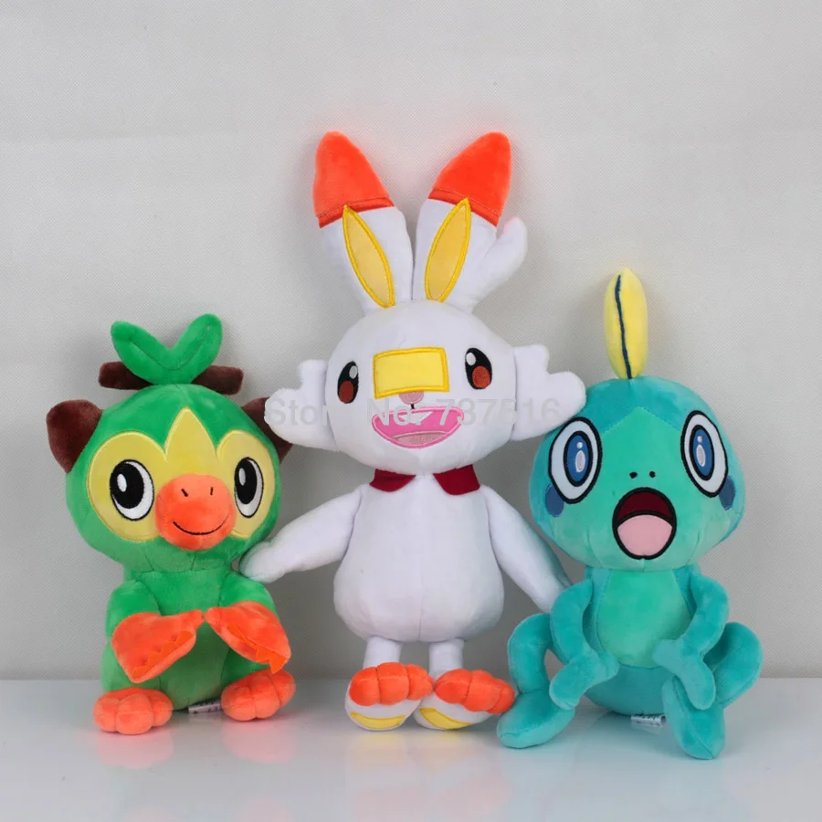 Новинка, аниме, зеленое тело, Grookey, Aqua, синяя кожа, Sobble, большое ухо, Scorbunny, плюшевая кукла, чучело, игрушки 9-13 дюймов - Цвет: A Set