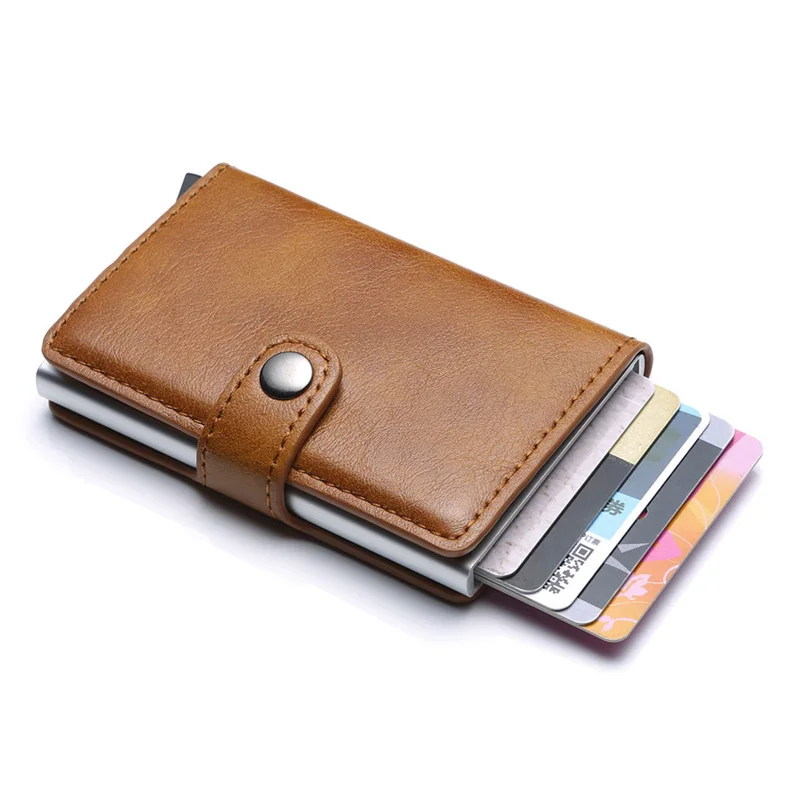 

New RFID Blocking Aluminum Alloy Men's Credit Card Holder Hasp Leather With Metal ID Card Case Card Protection Wallet For Women
