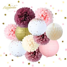 NICROLANDEE 12 unids/set bola de papel panal pompón linterna de la boda decoración de la fiesta de cumpleaños Día de San Valentín DIY flor decorativa