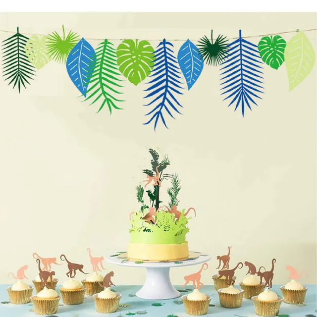 3m creative plant leaves ornaments pull flag tropical theme party