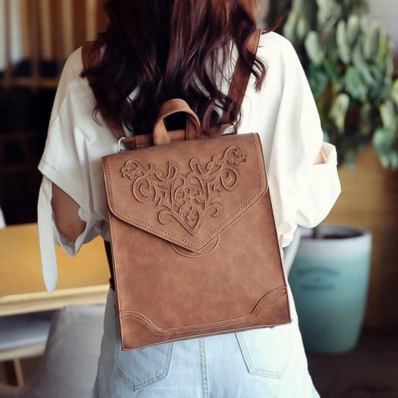 Moda mujer Mochila De Cuero femenino Floral señoras Softback carácter Embossing Mochilas estilo LL644 Moda mujer Mochila De Cuero femenino Floral señoras Softback carácter Embossing Mochilas estilo LL644