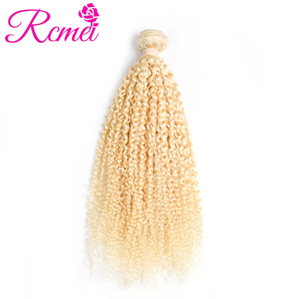 613 Blonde Color Human Hair Extension Peruvian Kinky Curly Hair Bundles With Closure 4 Bundle Deal 613 Curly Hair Weaving Rcmei