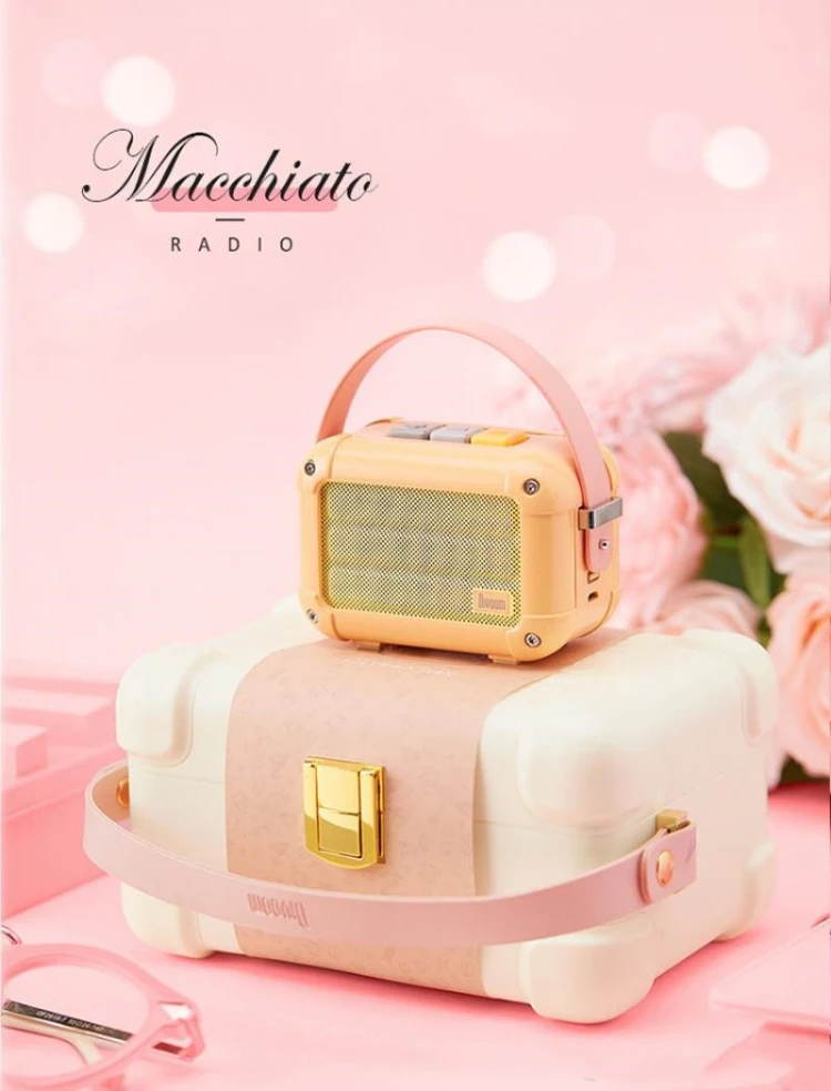 Отличный Divoom Macchiato Bluetooth беспроводной динамик персиковый розовый металл радио открытый портативный ручной музыкальный плеер сабвуфер