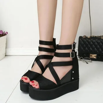 

Sandals 2019 summer Thick bottom sandals muffin bottom wedge fish mouth shoes waterproof platform high heel Roman shoes