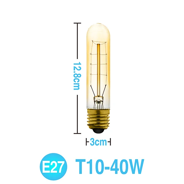 Retro Filament Lamp E27 E14 Edison Bulb 60W 40W 25W Bombilla AC240V Outdoor Decoration Lighting For Party Bar Restaurant Shop - Испускаемый цвет: T10-40W