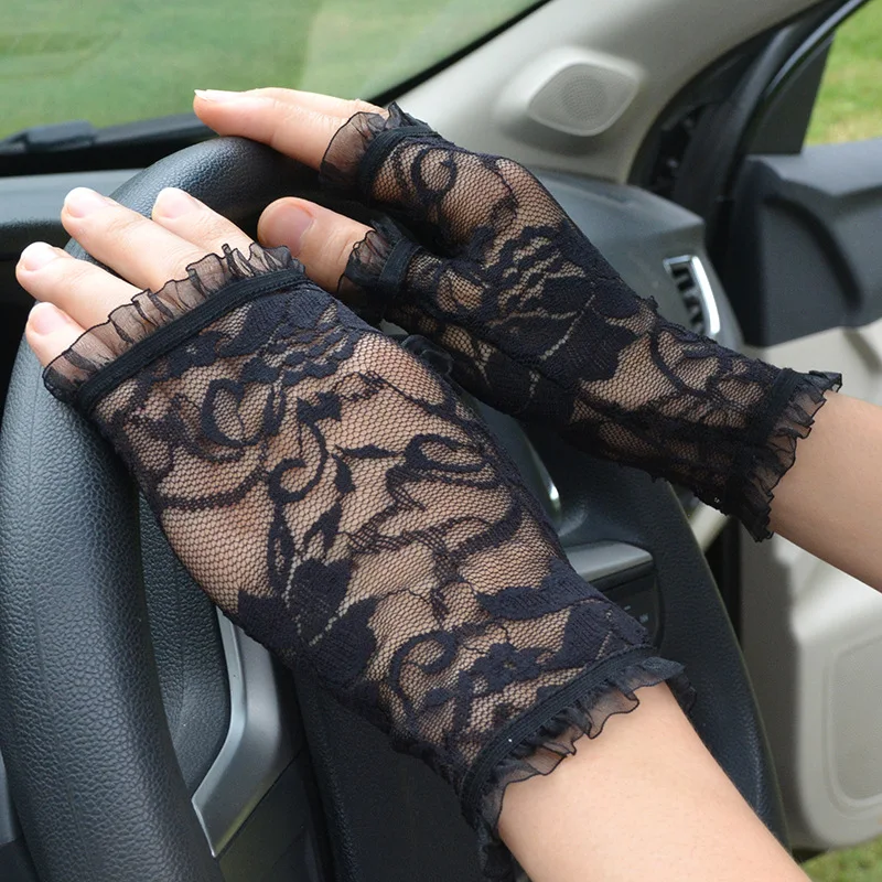 New Elastic Summer Lace Gloves Ladies Thin Fingerless Driving Gloves
