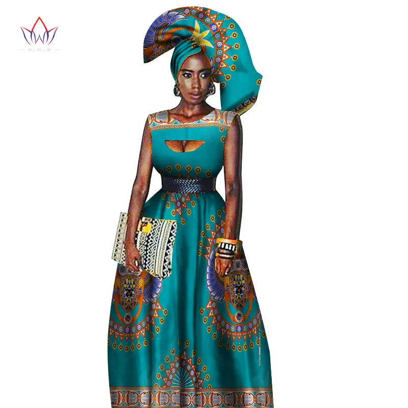 Традиционная африканская Женская одежда, Африканский принт, воск на заказ, длинные платья для женщин, африканская Женская одежда, платья Дашики WY1871 - Цвет: 19