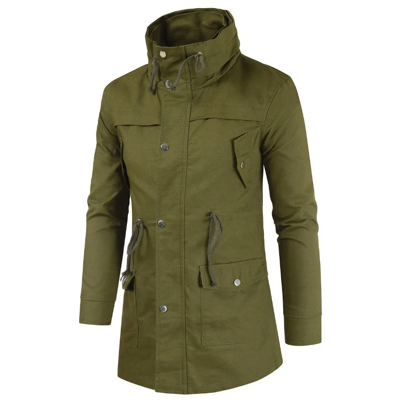 Men Jacket Fashion Causal Cotton slim Long Jackets Mens Military Outwear Flight Jacket Plus size 3XL Men's Trench Pocket Coats