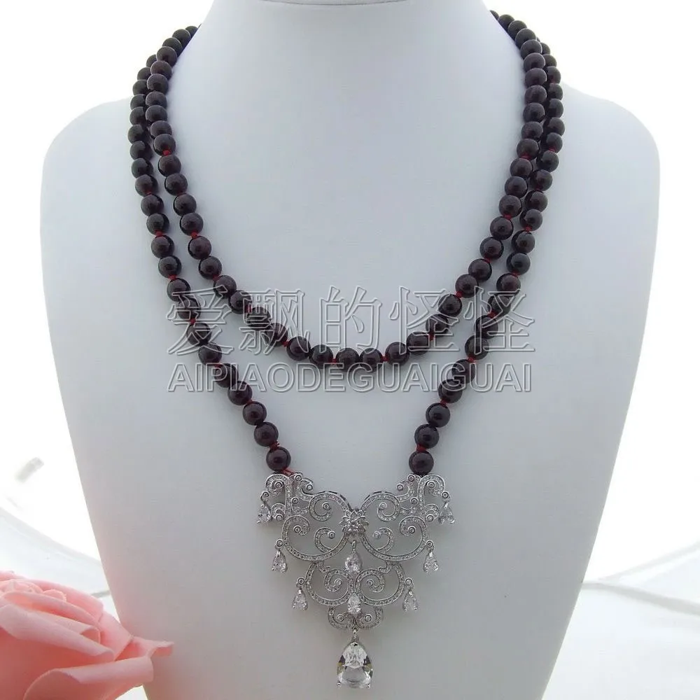 

N121206 41'' Round Garnet Necklace CZ Pendant