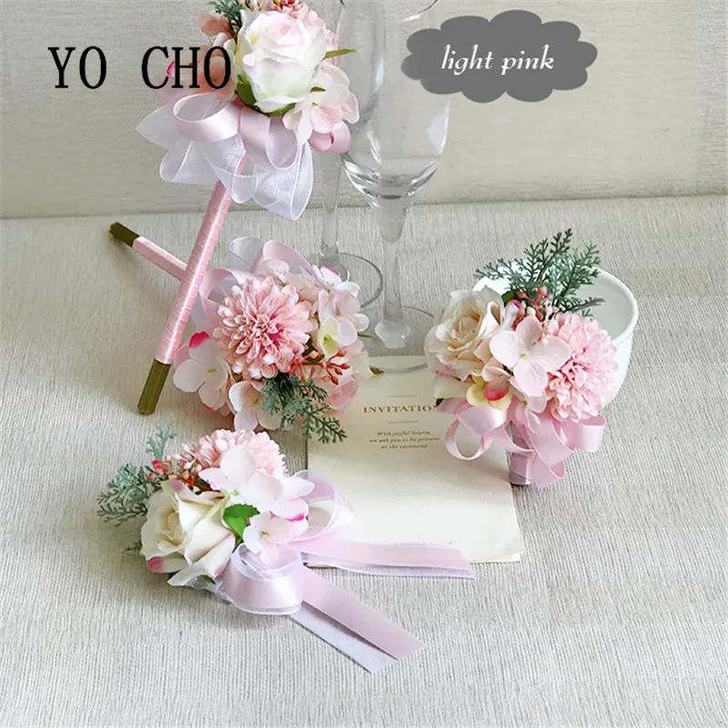 Йо Чо подружки невесты свадебные шелковые розы цветы жених бутоньерка Невеста браслет из цветов вечерние декоративная брошь ручной цветы