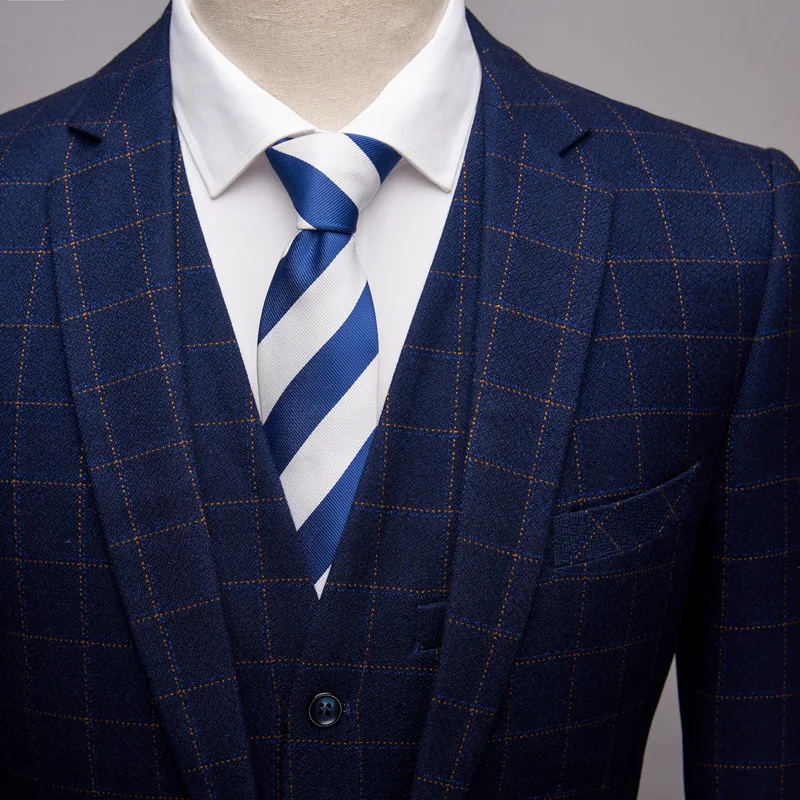 (Jacket+Vest+Pants) Men's New Business Casual Plaid Suit Set Men's Slim Fashion Suit Set Three-piece (Jacket+Vest+Pants) Men's New Business Casual Plaid Suit Set Men's Slim Fashion Suit Set Three-piece