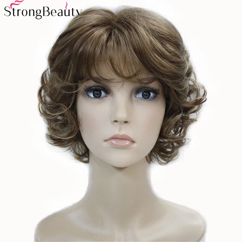 Najtaniej Silne piękno peruki syntetyczne damskie kręcone końcówki krótka peruka z włókien z warstwami grzywką 17 kolory