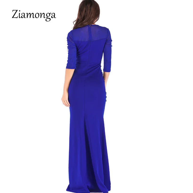 Ziamonga Vestidos Longo Лидер продаж полный Сетчатое платье кружевные лоскутные вечерние зимняя одежда с длинными рукавами взлетно-посадочной Футляр Длинное Платье Макси