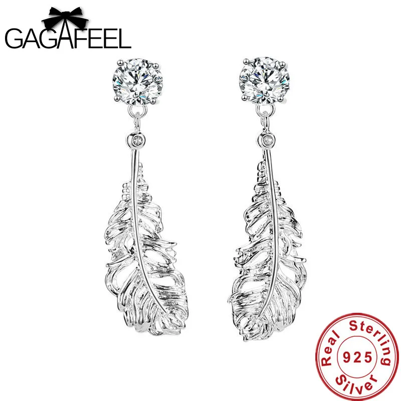 

GAGAFEEL Silver Guidance Feather Stud Earrings For Women Luxury Jewelry Original Sliver Female Fine Gift Charm