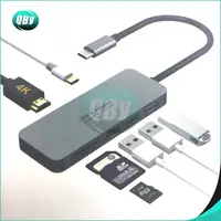 כרטיס sd 6 ב 1 TC643 מתאם מסוג C מסוג C ל- USB 3.0 X 2 + HDMI + SD / TF כרטיס קורא רכזת כסף גריי (3)