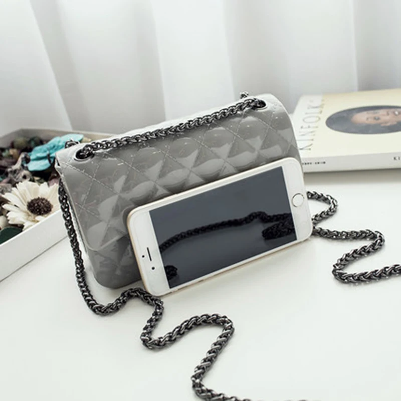 Fashion Girl candy color shoulder bag lovely PVC Jelly chain bag rhombus design women crossbody messenger bag female handbag