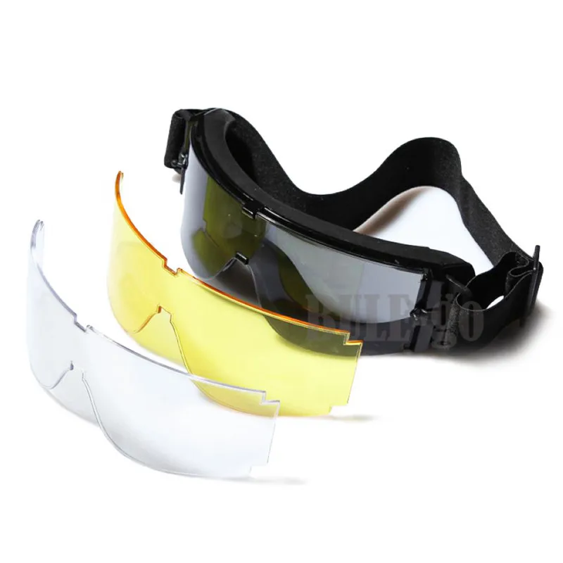 Страйкбол Painball Тактический X800 защитные очки военные игры защита солнцезащитные очки 3 линзы в комплекте - Цвет: Черный
