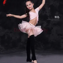 Одежда для танца живота для девочек детский роскошный костюм для танца живота модальный топ с короткими рукавами+ трикотажная Короткая юбка комплект из 2 предметов для танца живота S/M/L