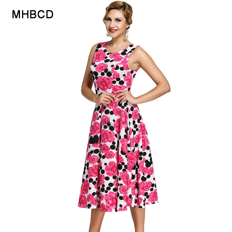 MHBCD Летом Печати Рукавов Жилет Dress Женская Мода Sexy Club Party Beach Офис Повседневная